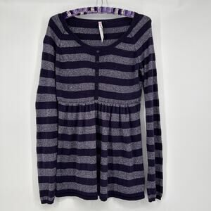 Vintage Y2K Anchor Blue Babydoll Sweater Womens L Purple Striped Empire Waist